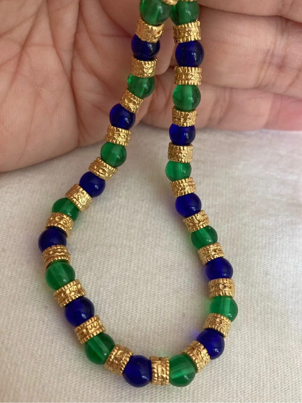 Blue and Green Glass Gold Tone Bohemian Bollywood Vintage Necklace